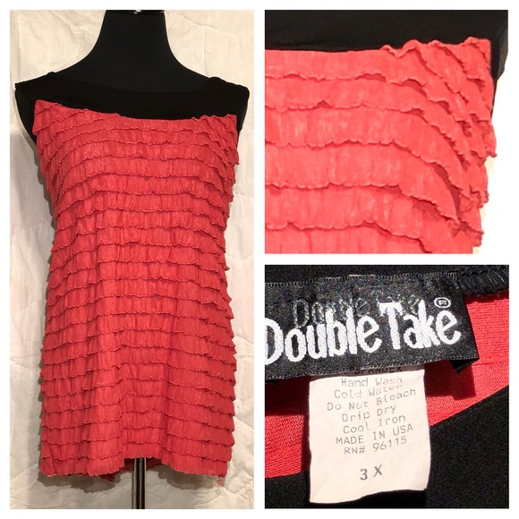 DoubleTake Tops - 3XL DoubleTake frilly coral & black sleeveless top